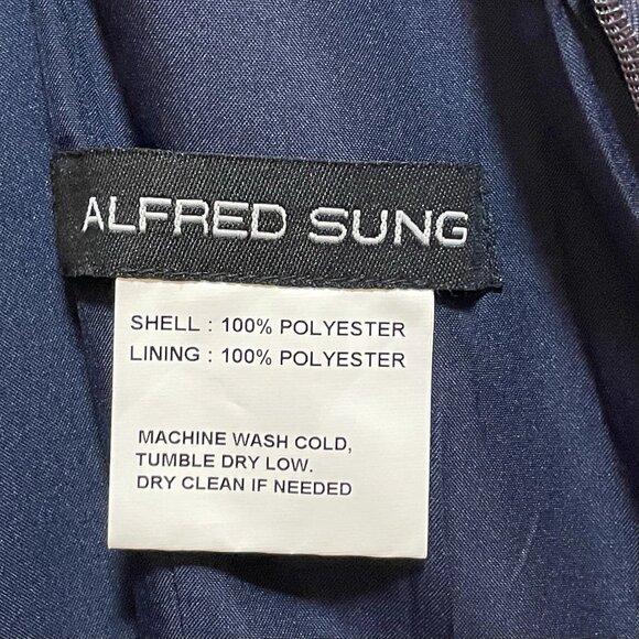 ALFRED SUNG Midnight Navy Sateen Twill High Low Cocktail Dress Gown Sz 4 NWOT - Picture 3 of 8